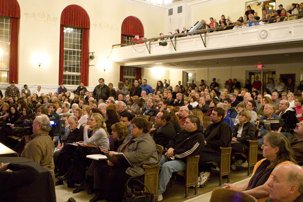 standing room only at Pompton lakes High School auditorium last night