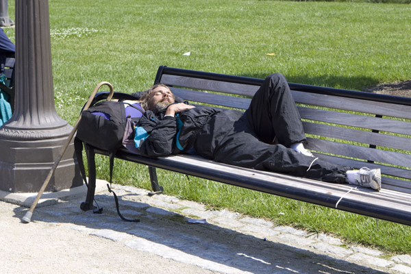 freedom in America - free to sleep on a bench