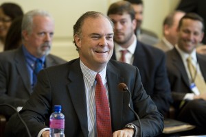 DEP Commissioner Bob Martin gets a laugh at Senate Environment Committee hearing. It was all fun and games as he was given a pass.