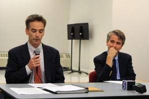 Steve Doughty (L), NJDEP stays on script - State Climatologist Robinson (R) ducks tough issues.