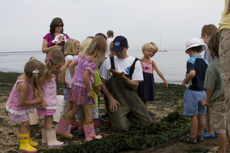 NOAA scientist w/kids at Sandy Hook