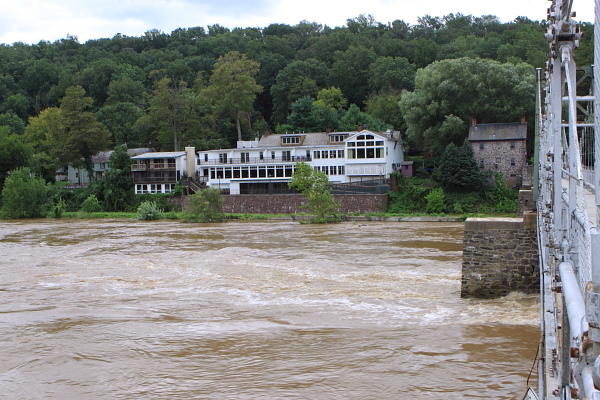 Black Bass Inn- Lumberville, Pa. River is projected to rise 10 more feet, possibly overtopping wall at Inn.