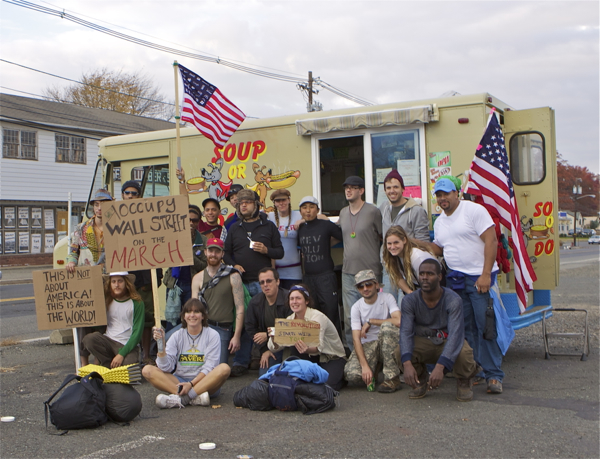 OWS folks enjoy dogs and soup, courtesy of Betsy!