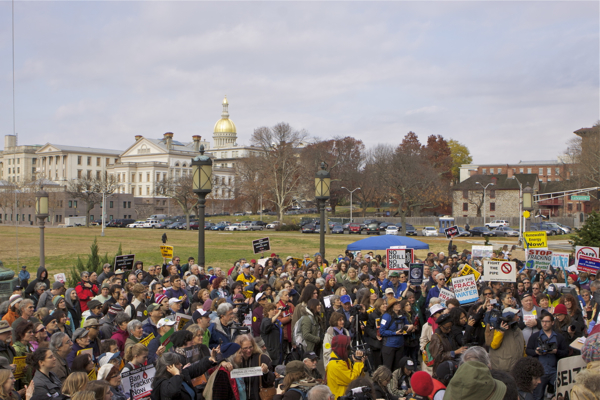 protesters rallied at the Trenton War Memorial - an apt site, as this is a war.