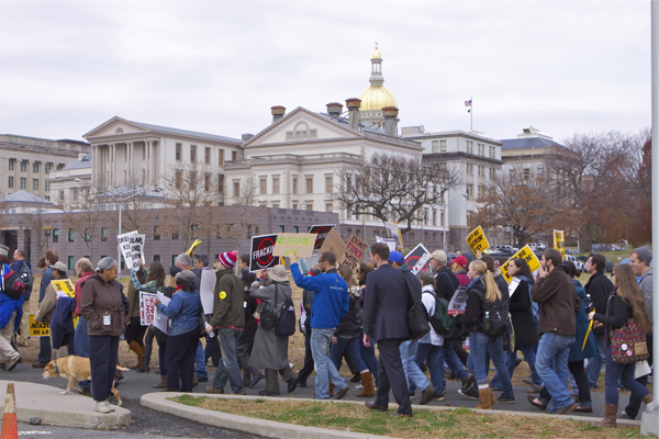 protesters then march to State House to target Gov. Christie's vote on DRBC