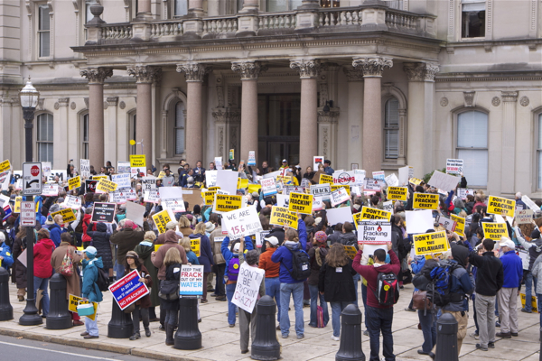 protesters filled the entire space in front of the State House