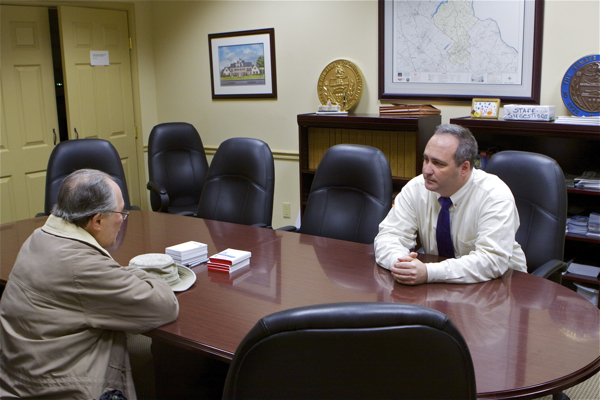 Senator McIlhinney meets with constituent to explain vote - the Senator was nervous