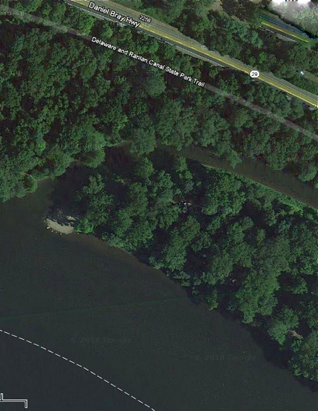 Delaware River flows into D&R Canal at northern tip of Bulls inland State Park. A canal dredging project is being conduced there.