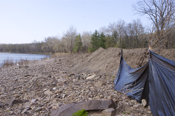 looking north: silt fence installed along only 100 feet of 450 foot long fill