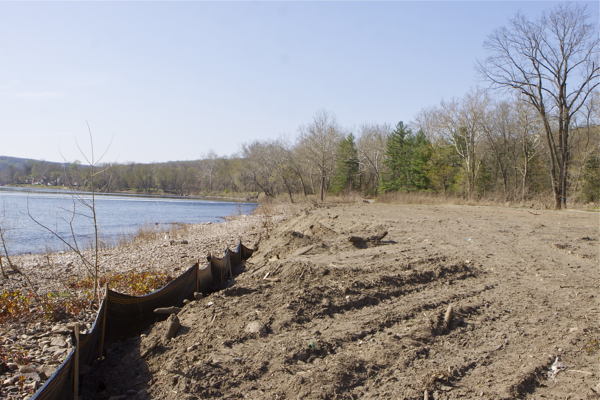 debris fill, bulldozed vegetation, and erosion controls 