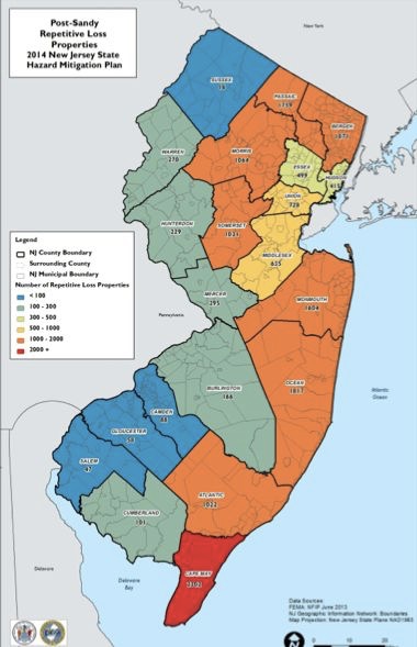 Repetitive Loss Properties, by County – Source: NJ Hazard Mitigation Plan (March 2014)
