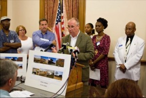 Camden EJ activist  press conference - Wolfe talks about Corzine policy on schools on toxic waste sites (2008?)