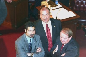 Senate President Sweeney (center), Senator Codey (R), Dem. operative (L)